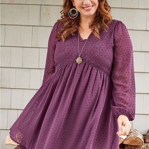 NWT Matilda Jane "Choose Your Own Path" Festive Fancy Purple Swiss Dot Dress